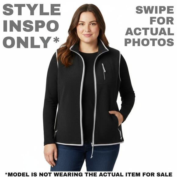 Tiara 2X Black Fleece Vest with White Lining [320] - Picture 2 of 8